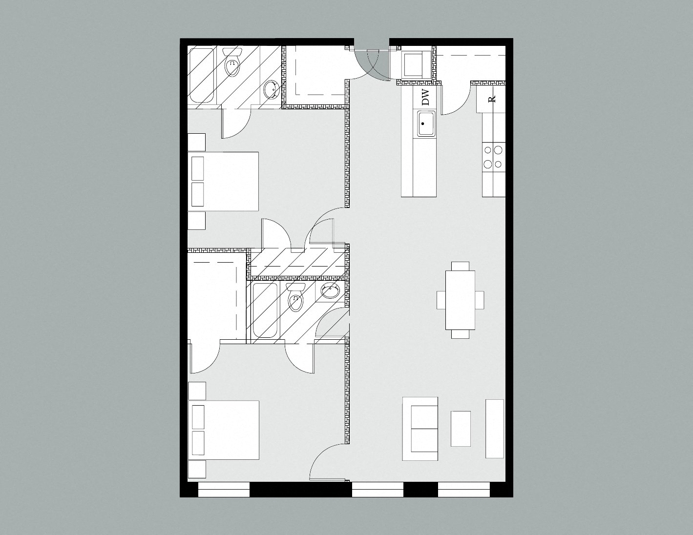 Floor plan for 2 beds, 2 baths, 1100 sqft